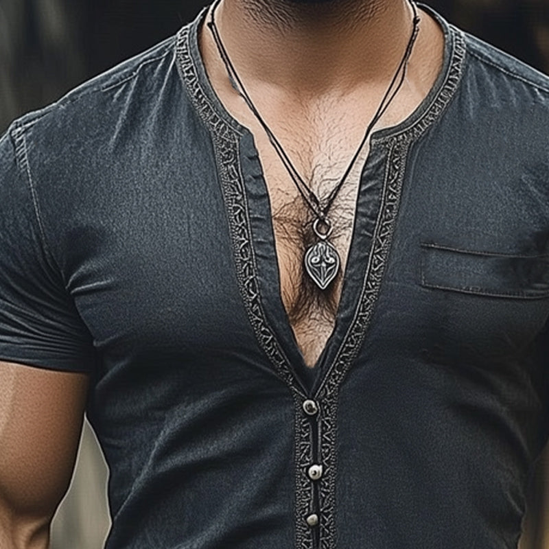 Men's Summer Fashion V-neck Embroidered Slim Fit T-shirt MTA1727D8U