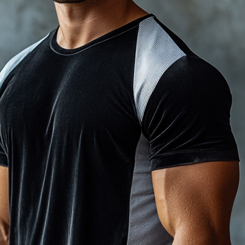 Men's Retro Casual Velvet Stitching Round Neck Short Sleeve T-Shirt MTA1683D5TO