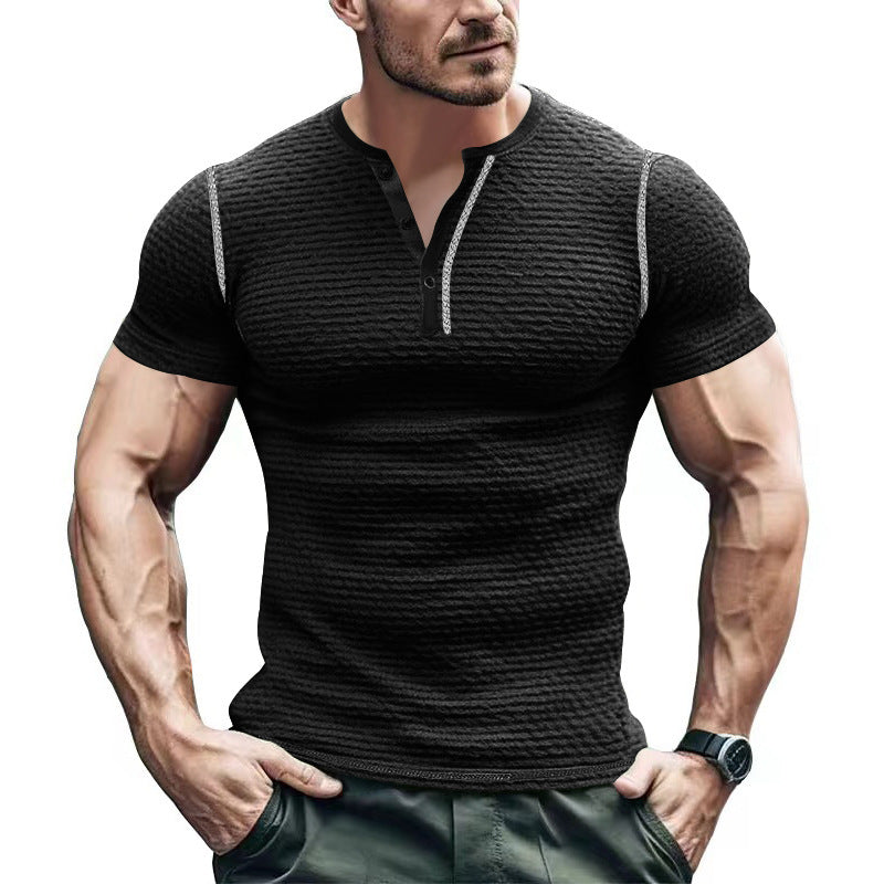 Men's Textured Short Sleeve Henley Neck T-Shirt MTA1744D5X