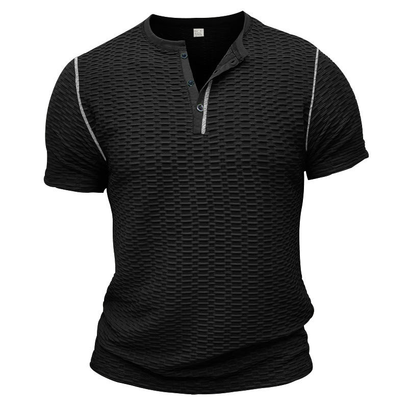 Men's Textured Short Sleeve Henley Neck T-Shirt MTA1744D5X