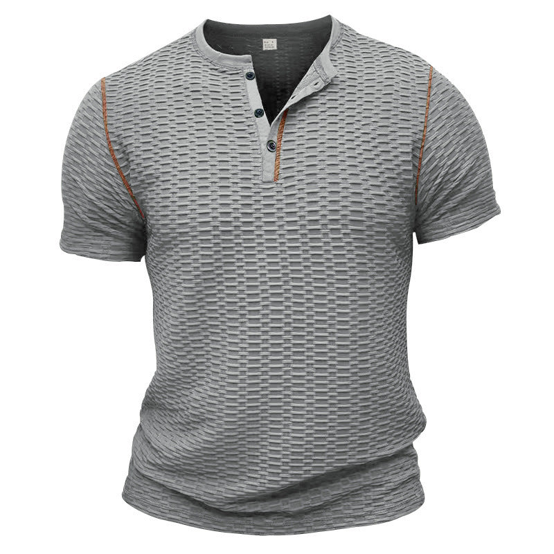 Men's Textured Short Sleeve Henley Neck T-Shirt MTA1744D5X