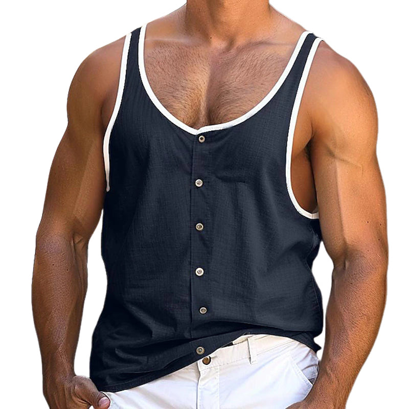 Men's Contrast Button Crew Neck Tank Top MTA1747D1X