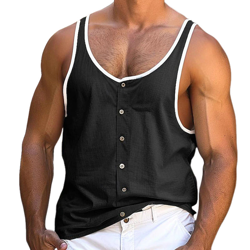 Men's Contrast Button Crew Neck Tank Top MTA1747D1X