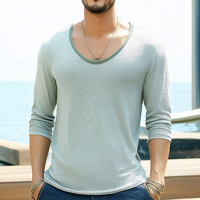 Men's Textured Crew Neck Comfort Long Sleeve T-Shirt MTA1710D9U