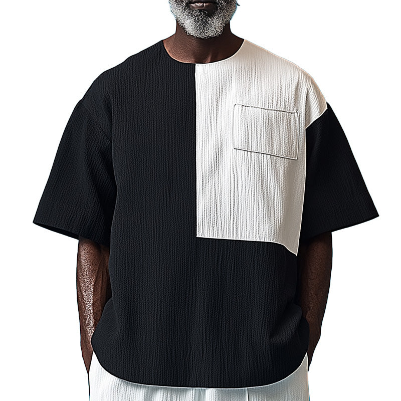 Men's Summer Fashion Comfortable Natural Contrast Color Short-Sleeved T-Shirt MTA1828D1P