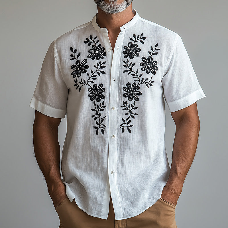Men's Summer Fashion Comfortable Embroidered Short Sleeve Shirt MTA1810D1P