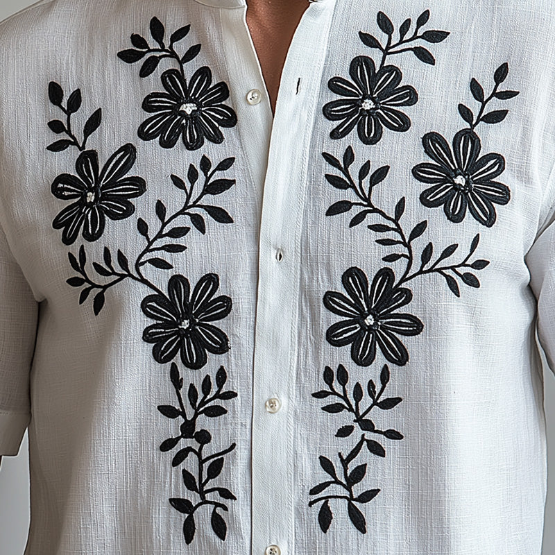 Men's Summer Fashion Comfortable Embroidered Short Sleeve Shirt MTA1810D1P