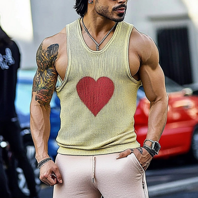 Men's Heart Pattern Jacquard Crew Neck Knit Tank Tops MTA1867D8X
