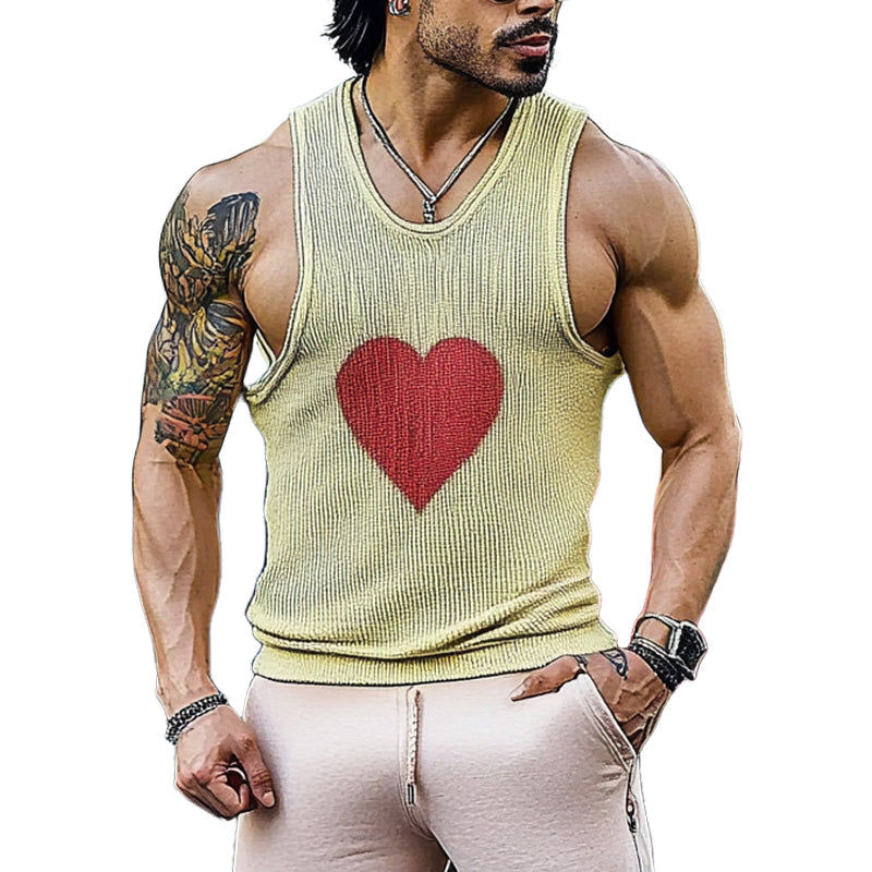 Men's Heart Pattern Jacquard Crew Neck Knit Tank Tops MTA1867D8X