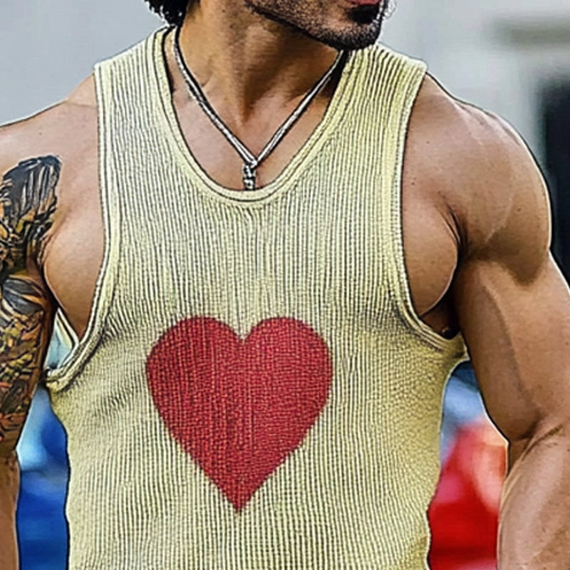 Men's Heart Pattern Jacquard Crew Neck Knit Tank Tops MTA1867D8X
