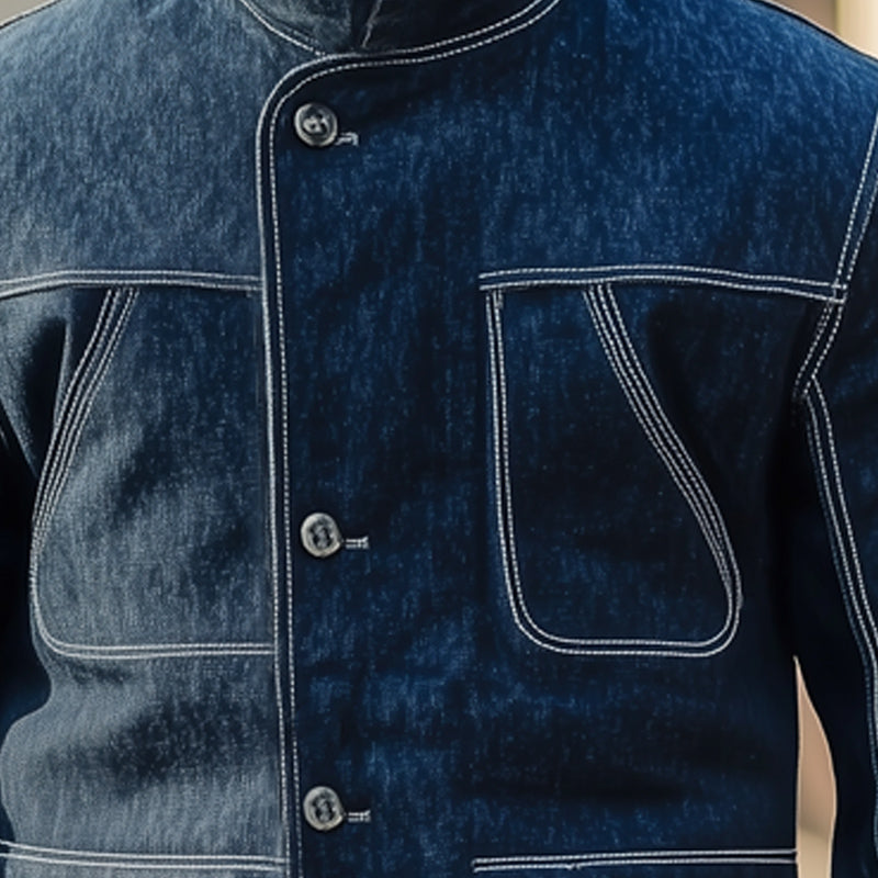 Men's Dark Blue Stand Collar Denim Jacket MTA1806D0U