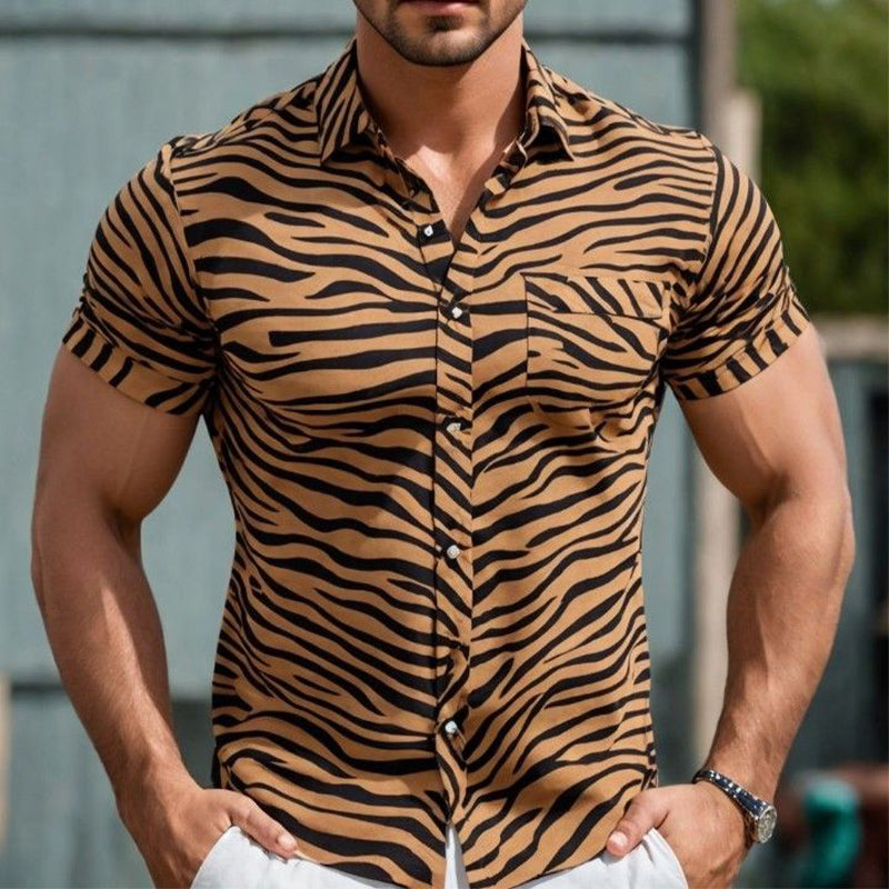 Men's Summer Comfort Tiger Texture Short Sleeve Shirt MTA2195D2U