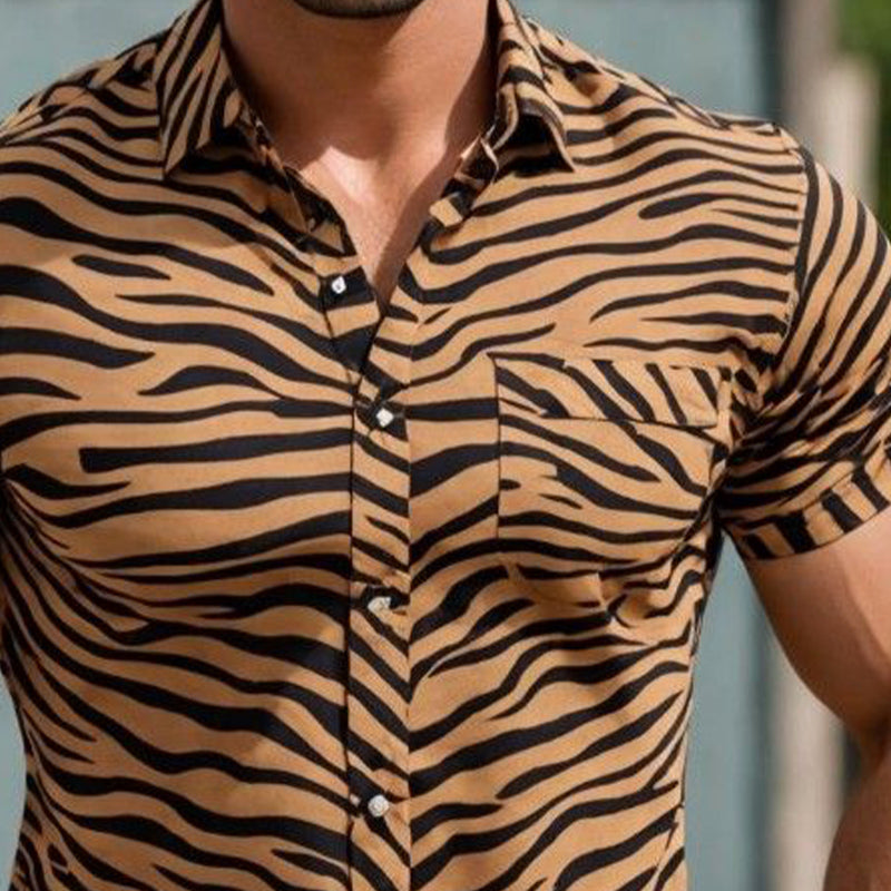 Men's Summer Comfort Tiger Texture Short Sleeve Shirt MTA2195D2U