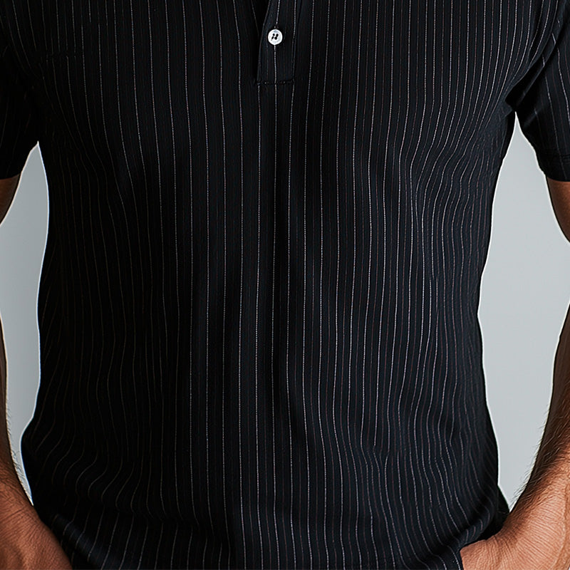 Men's Summer Fashion Elegant Striped Cotton and Linen Henley Shirt MTA2173D1P