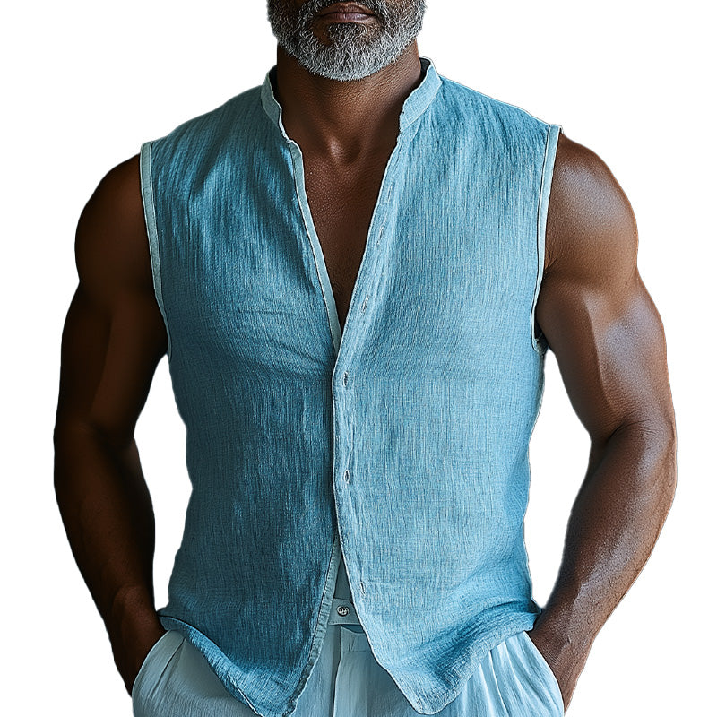 Men's Summer Fashion Solid Color Cotton And Linen Light Breathable Vest MTA2106D5P