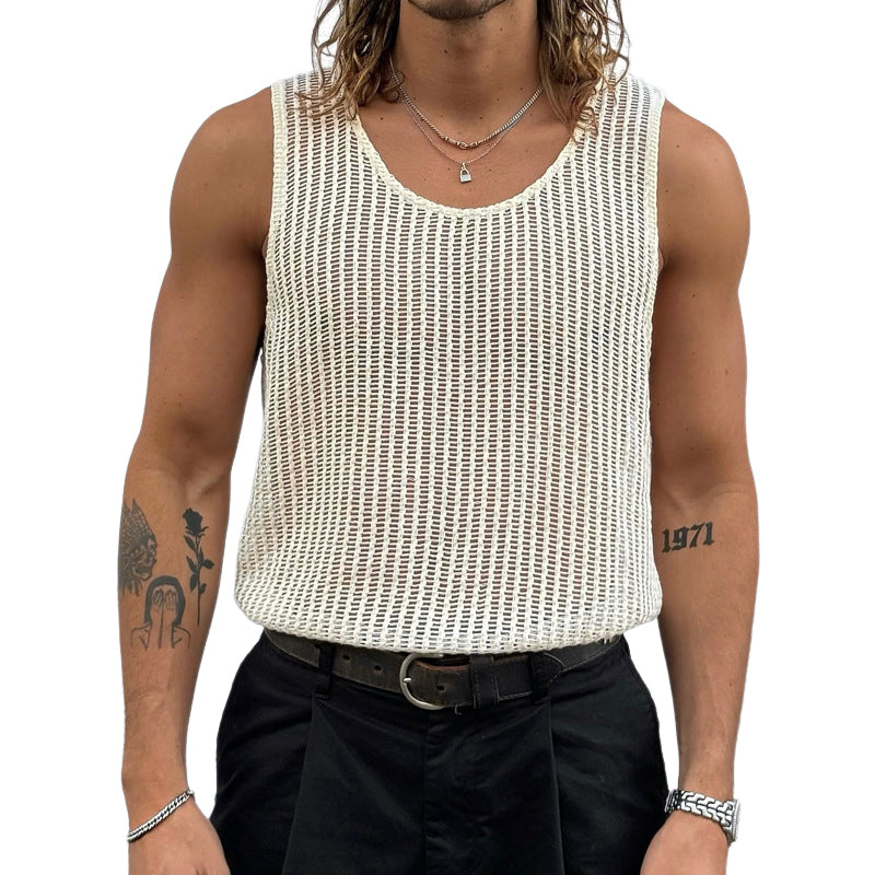 Men's Solid Color Round Neck Vacation Knit Tank Tops MTA2119D4X