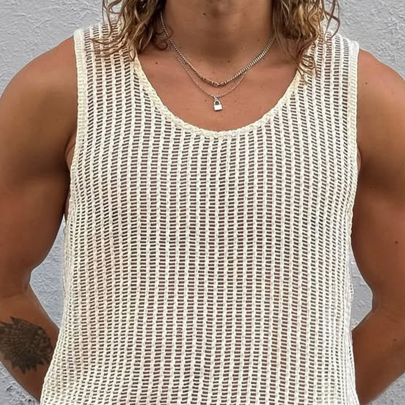 Men's Solid Color Round Neck Vacation Knit Tank Tops MTA2119D4X