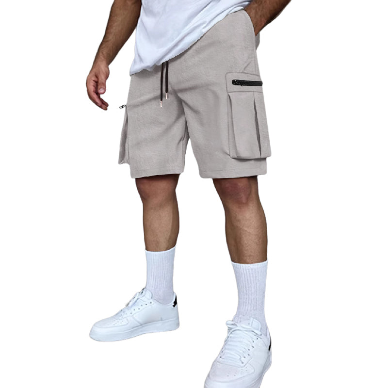 Men's Solid Multi-Pocket Elastic Cargo Shorts MTA1738D4X