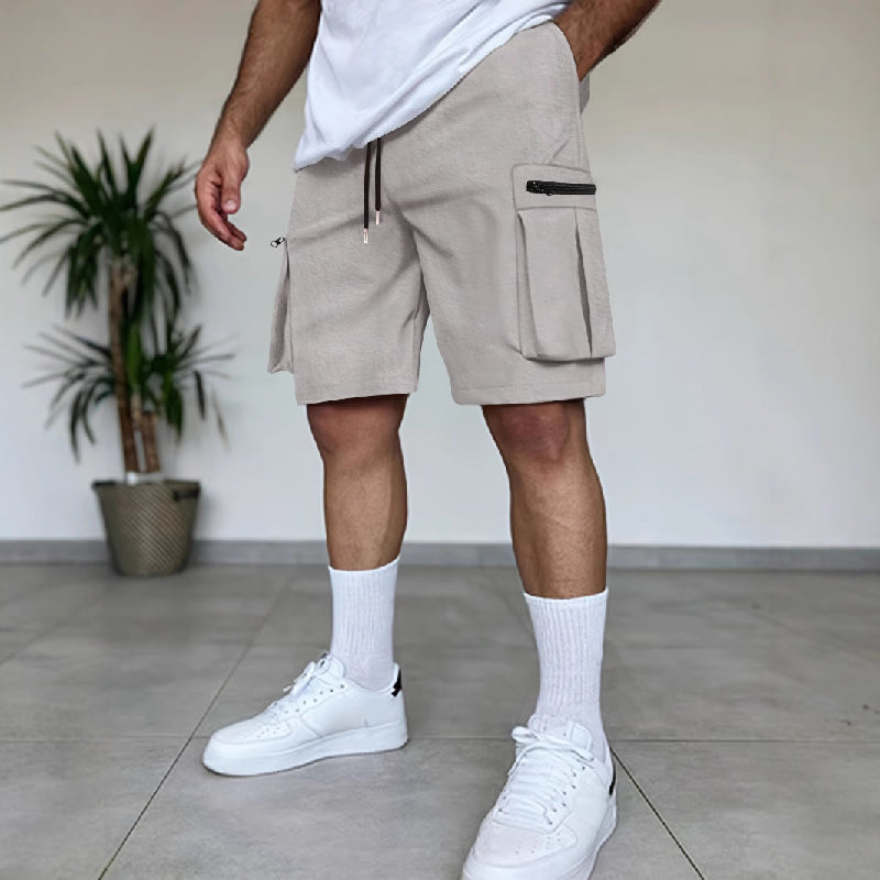 Men's Solid Multi-Pocket Elastic Cargo Shorts MTA1738D4X