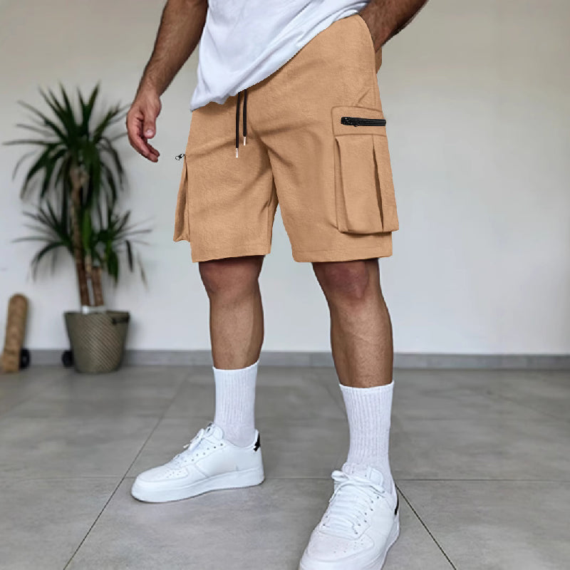 Men's Solid Multi-Pocket Elastic Cargo Shorts MTA1738D4X