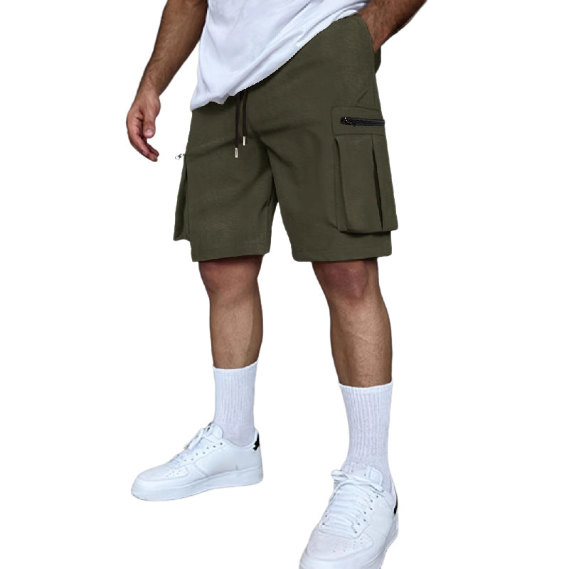 Men's Solid Multi-Pocket Elastic Cargo Shorts MTA1738D4X