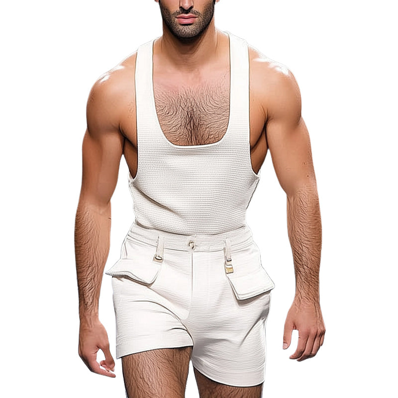 Herre Sommer Cool Basic U-hals Vest Shorts Set MTA2124D9U