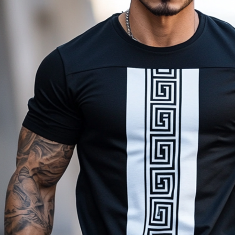 Men's Casual Greek Key Printed Round Neck Short Sleeve T-Shirt MTA2128D4TO