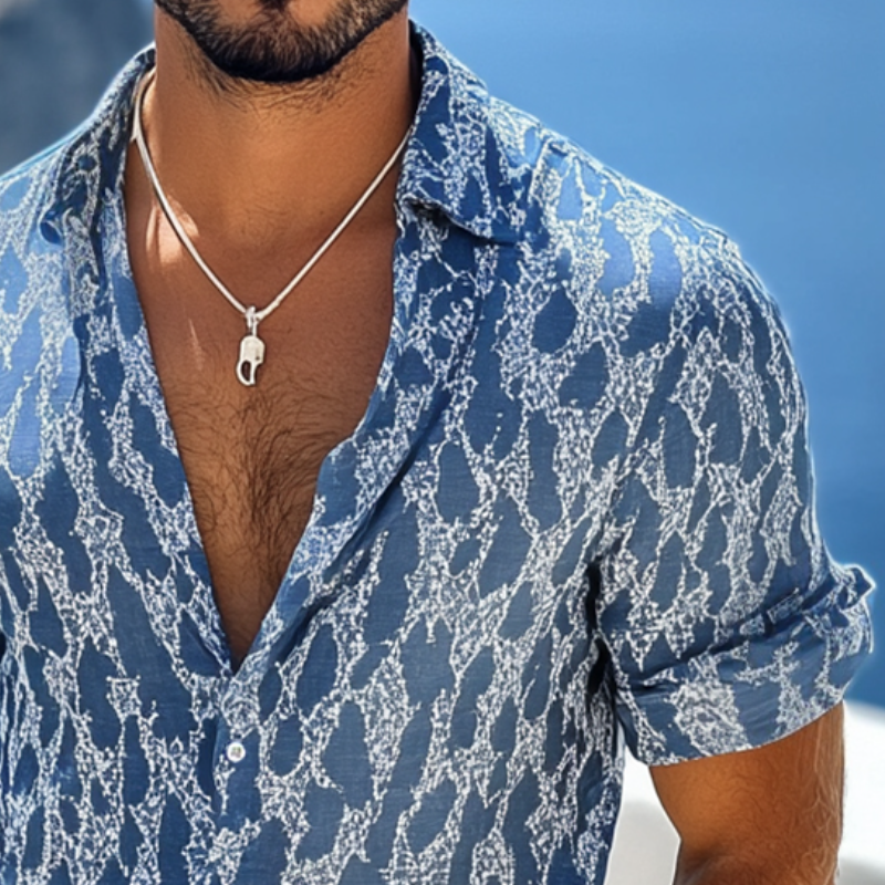 Men's Retro Casual Diamond Print Linen Lapel Long Sleeve Shirt MTA2169D7TO