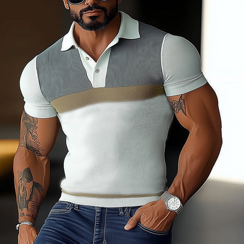 Men's Business Color Block Polo Collar Slim Fit T-Shirt MTA2145D8U