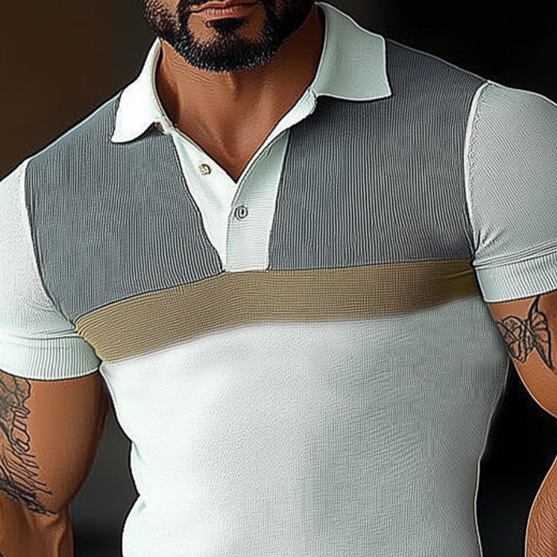 Men's Business Color Block Polo Collar Slim Fit T-Shirt MTA2145D8U