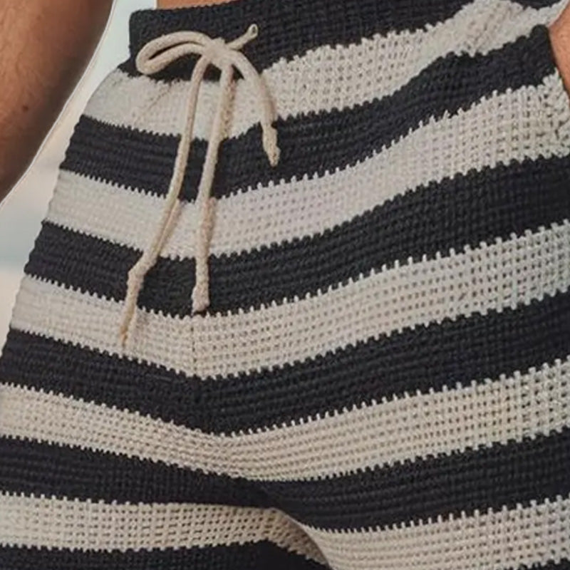 Men's Summer Striped Hollow Breathable Comfortable Knitted Shorts MTA2217D0P