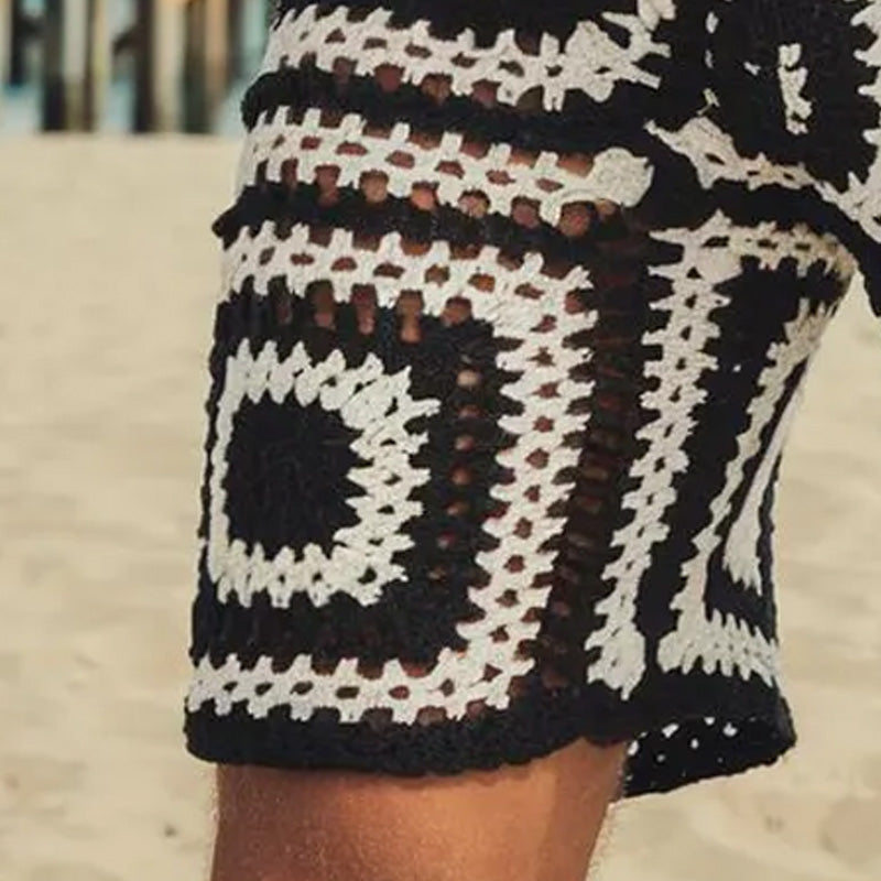 Men's Summer Geometric Pattern Hollow Breathable Comfortable Knitted Shorts MTA2245D6P