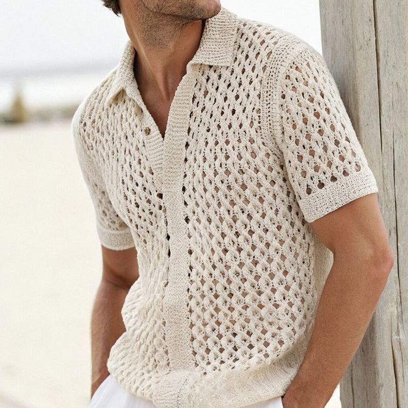 Men's Summer Fashion Hollow Breathable Comfortable Knitted Short Sleeve Shirt MTA2244D4P