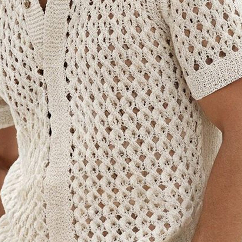 Men's Summer Fashion Hollow Breathable Comfortable Knitted Short Sleeve Shirt MTA2244D4P