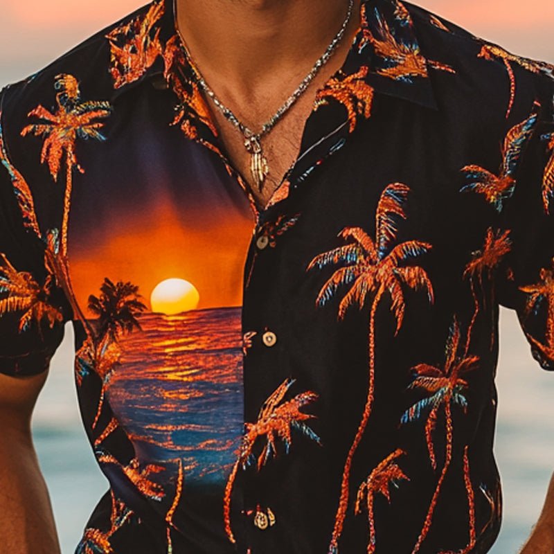 Men's Palm Vacation Print Short Sleeve Shirt MTA2292D0X