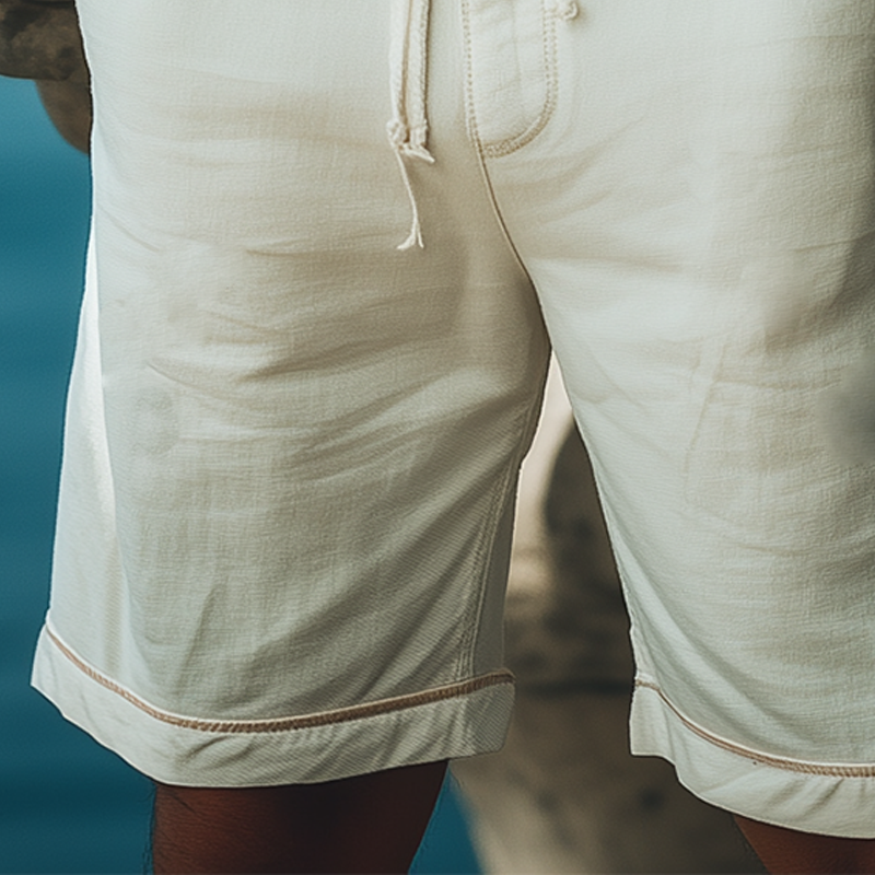 Men's Summer Fashion Vacation Casual Elastic Waist Ramie Shorts MTA2291D9K