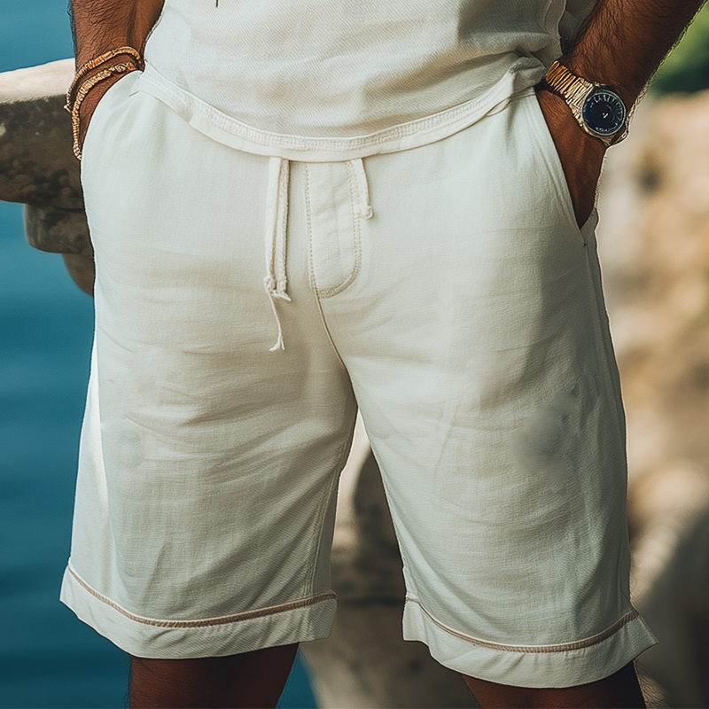 Men's Summer Fashion Vacation Casual Elastic Waist Ramie Shorts MTA2291D9K