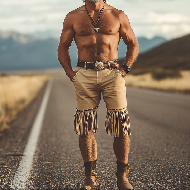 Men's Summer Western Cowboy Style Chain Tassel Shorts MTA2226D5U