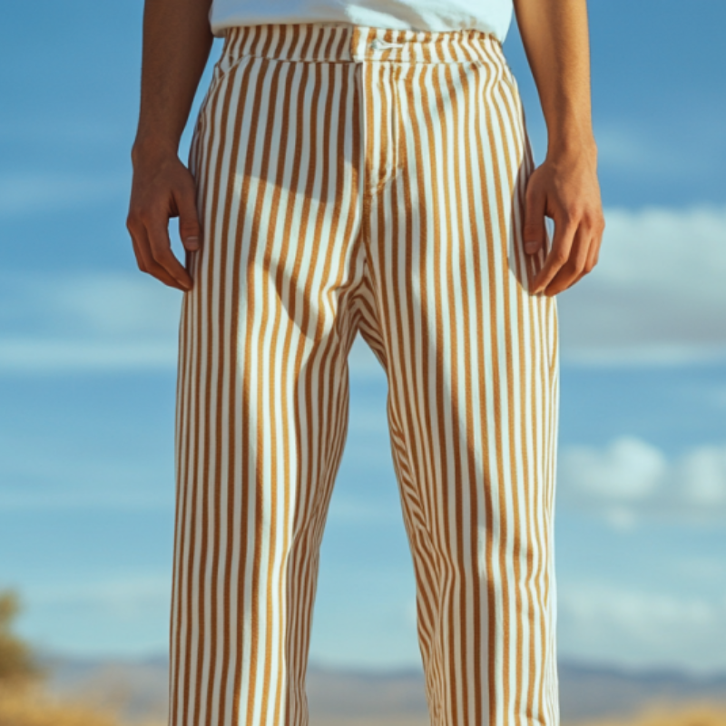 Men's Casual Cotton Twill Striped Slim Straight Pants MTA2227D4M