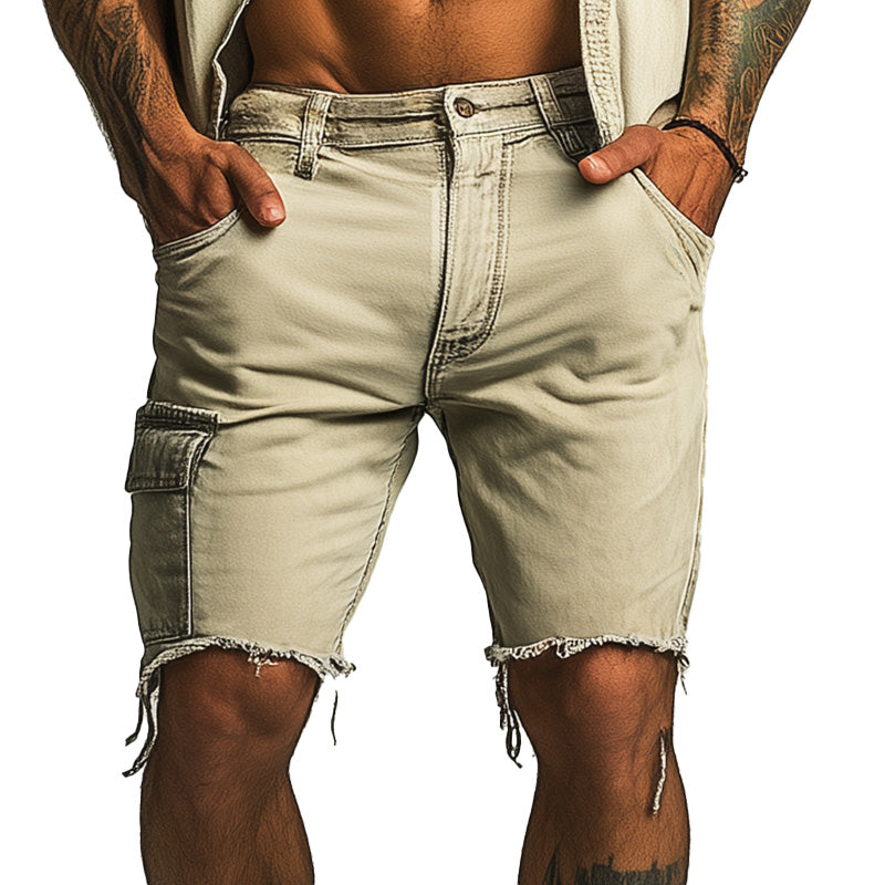 Men's Summer Fashion Slim Raw Edge Pocket Denim Shorts MTA2358D6P