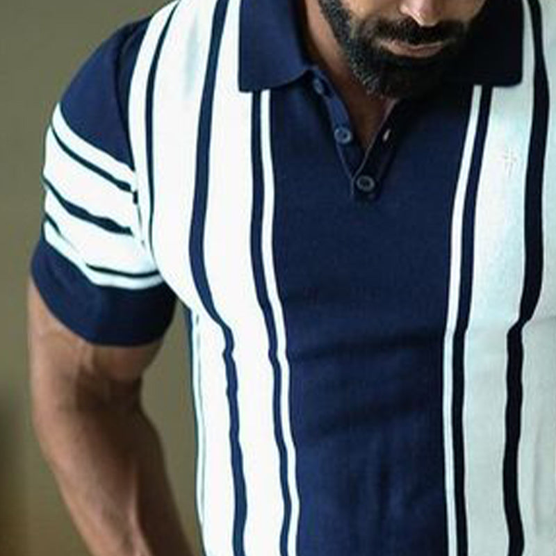Men's Summer Colorblock Vertical Striped POLO Shirt MTA2360D9U