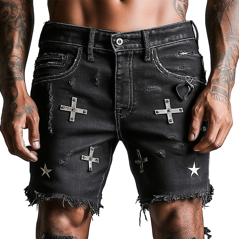 Men's Summer Retro Printed Raw Edge Casual Denim Shorts MTA2329D2P