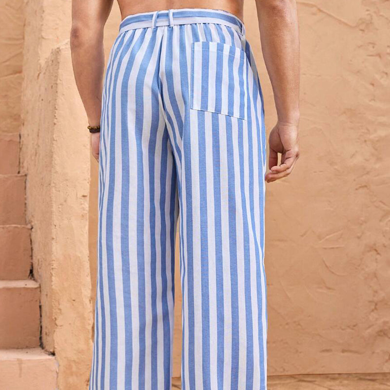 Men's Casual Striped Loose Cotton and Linen Casual Pants MTA2376D6X