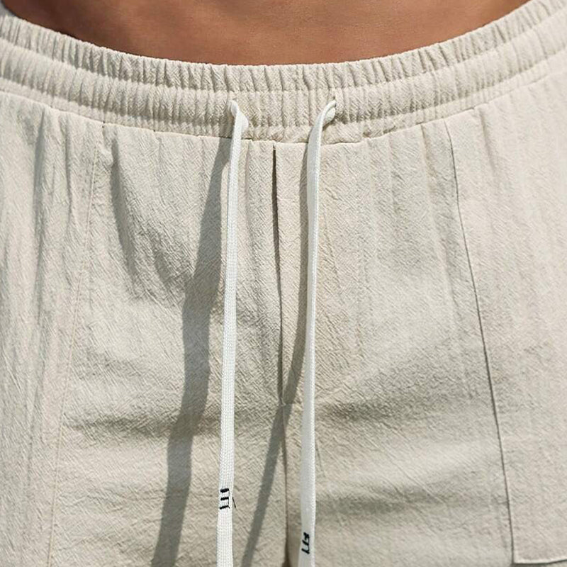 Men's Cotton And Linen Legged Solid Color Casual Cropped Pants MTA2362D3X