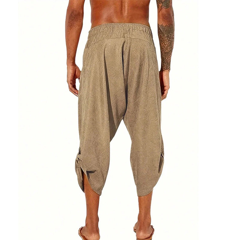 Men's Cotton and Linen Casual Loose Cropped Pants MTA2303D4X