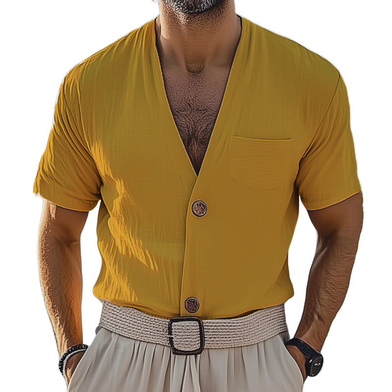 Men's Summer Basic V-neck Short Sleeve Shirt MTA2390D4U