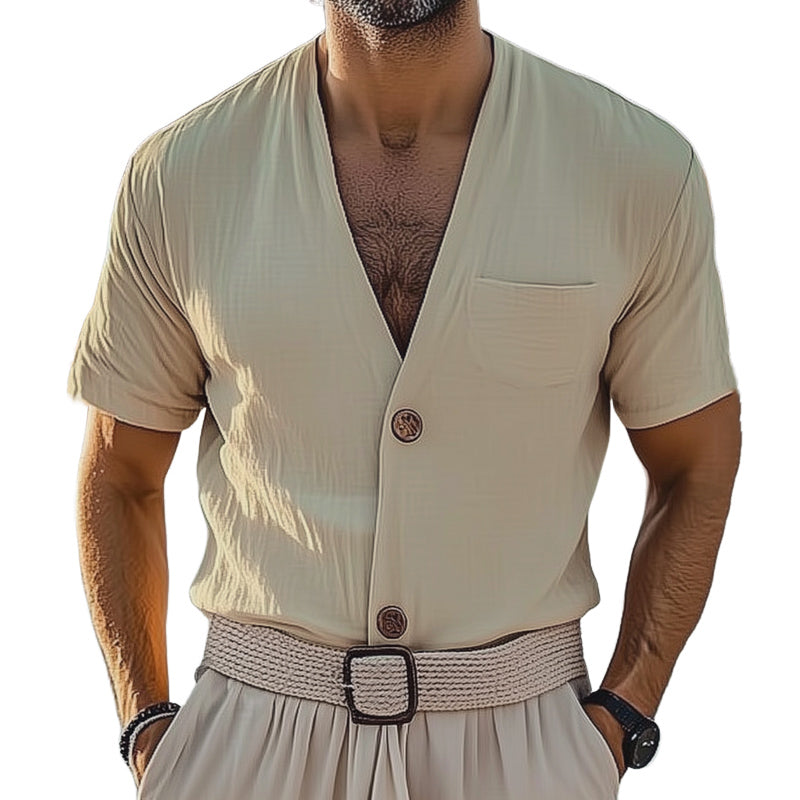 Men's Summer Basic V-neck Short Sleeve Shirt MTA2390D4U