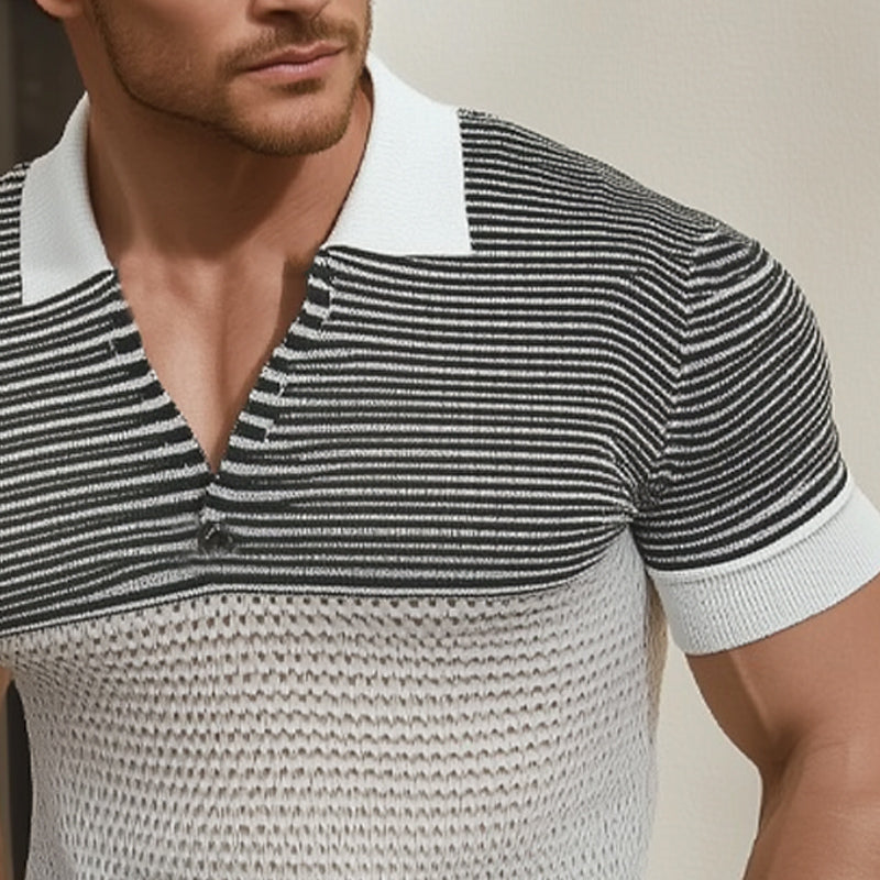 Men's Summer Business V-neck Knitted Short-sleeved T-shirt MTA2318D9U