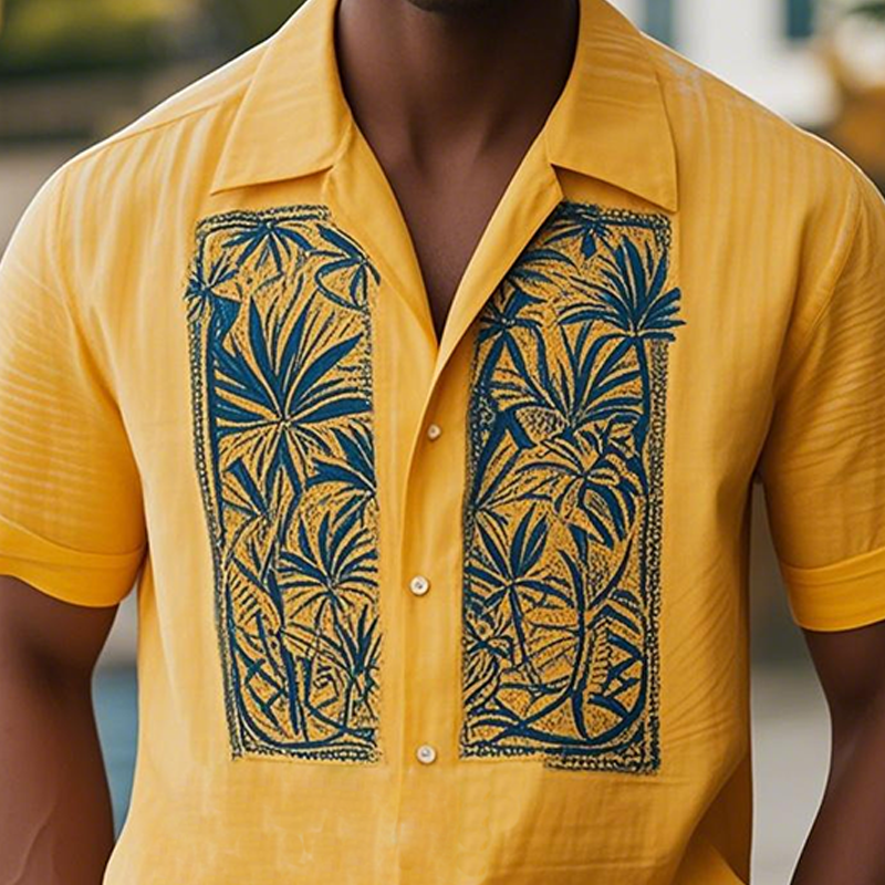Men's Summer Fashion Casual Hawaiian Style Cotton and Linen Printed Short-sleeved Shirt MTA2352D2K