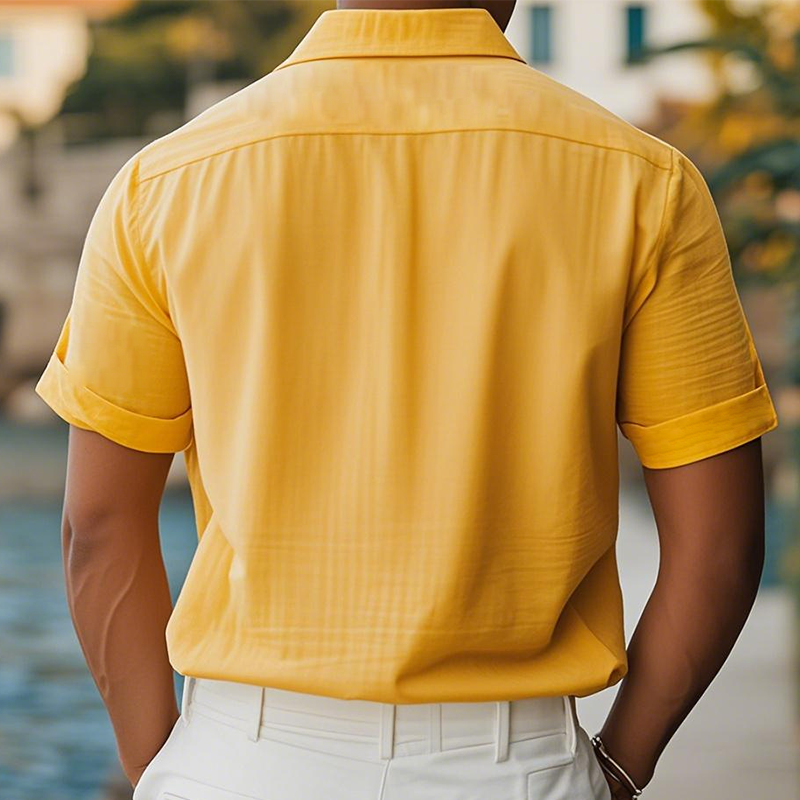 Men's Summer Fashion Casual Hawaiian Style Cotton and Linen Printed Short-sleeved Shirt MTA2352D2K